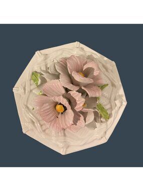 Ethan Allen Italian Ceramic Floral Trinket Box With Pink Flowers